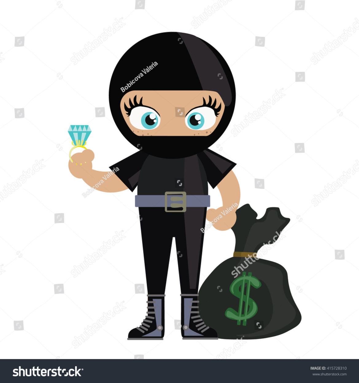 stock-vector-thief-girl-with-a-money-sack-and-a-diamond-in-cartoon-style-415728310